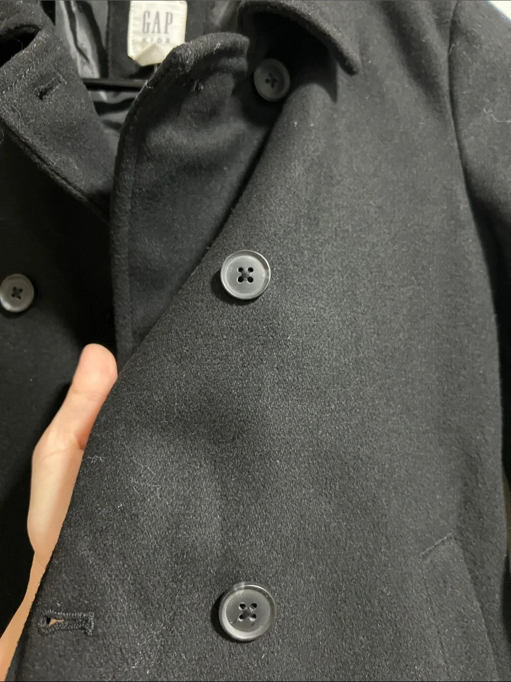 New Gap Kids black Wool Blend Pea Coat Size 6-7 double breasted